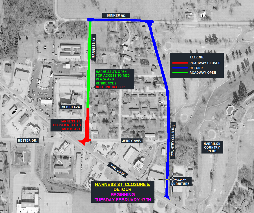 Detour Map for Hester/Harness realignment