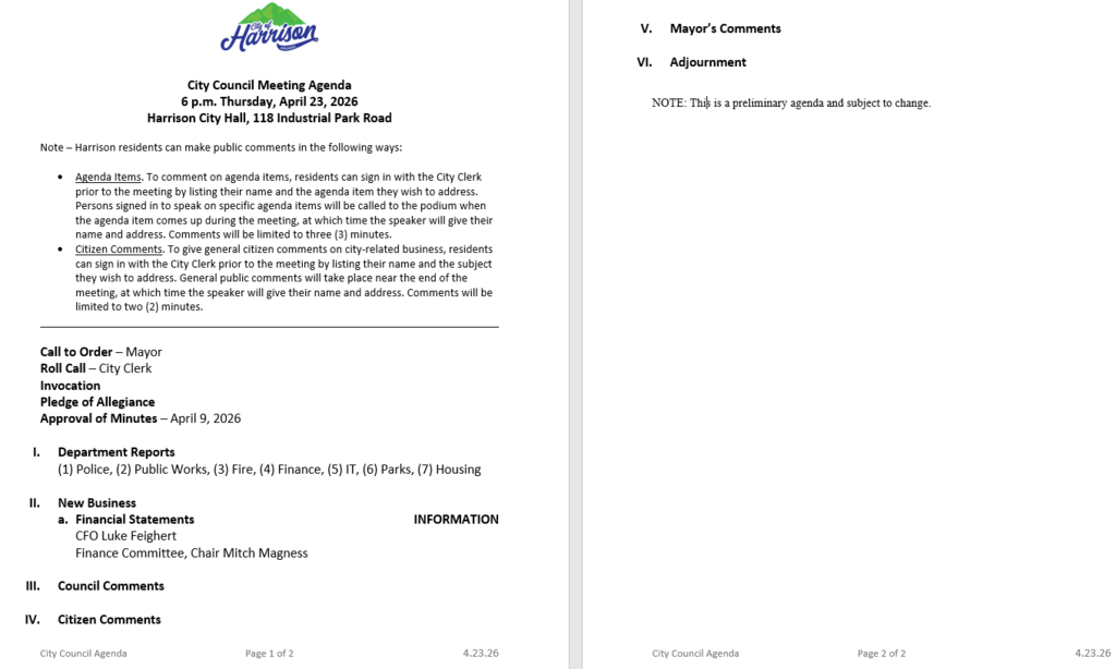 Agenda for Council