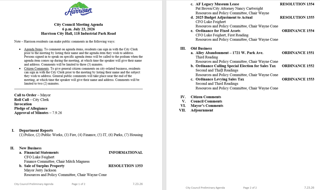 Agenda for City Council