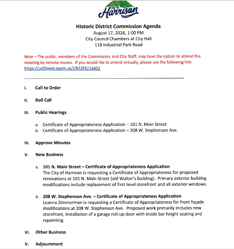 Historic District Commission Agenda