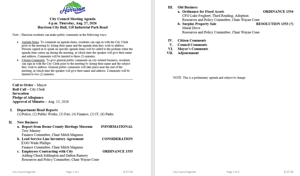 Agenda for 8.28 City Council
