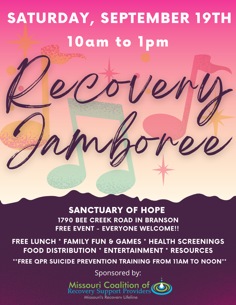 Recovery Jamboree September 19th 10am to 1pm at Sanctuary of Hope