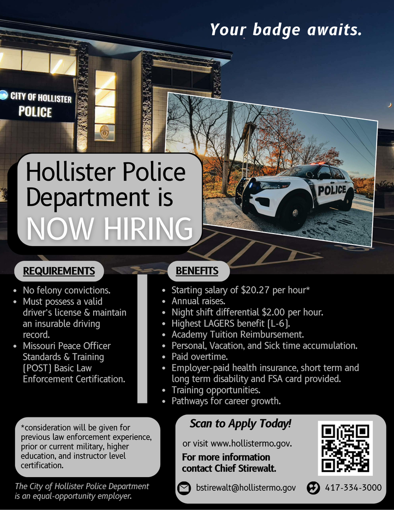Hollister Police Department is hiring for Patrol Officers