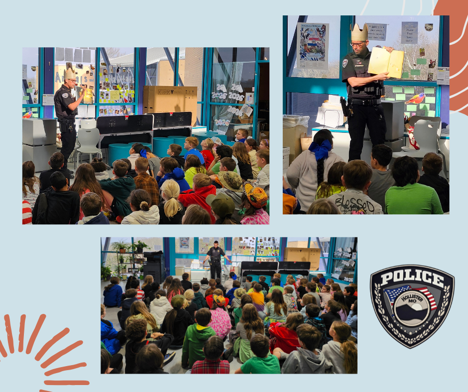 Chief Stirewalt reads to Hollister Elementary 3rd graders to celebrate Read Across America