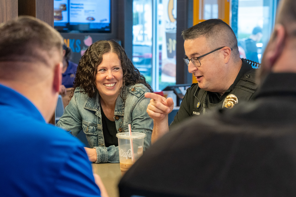 Coffee with the Police Chief Corporal Ellersick and School Assistant Superintendent Leech