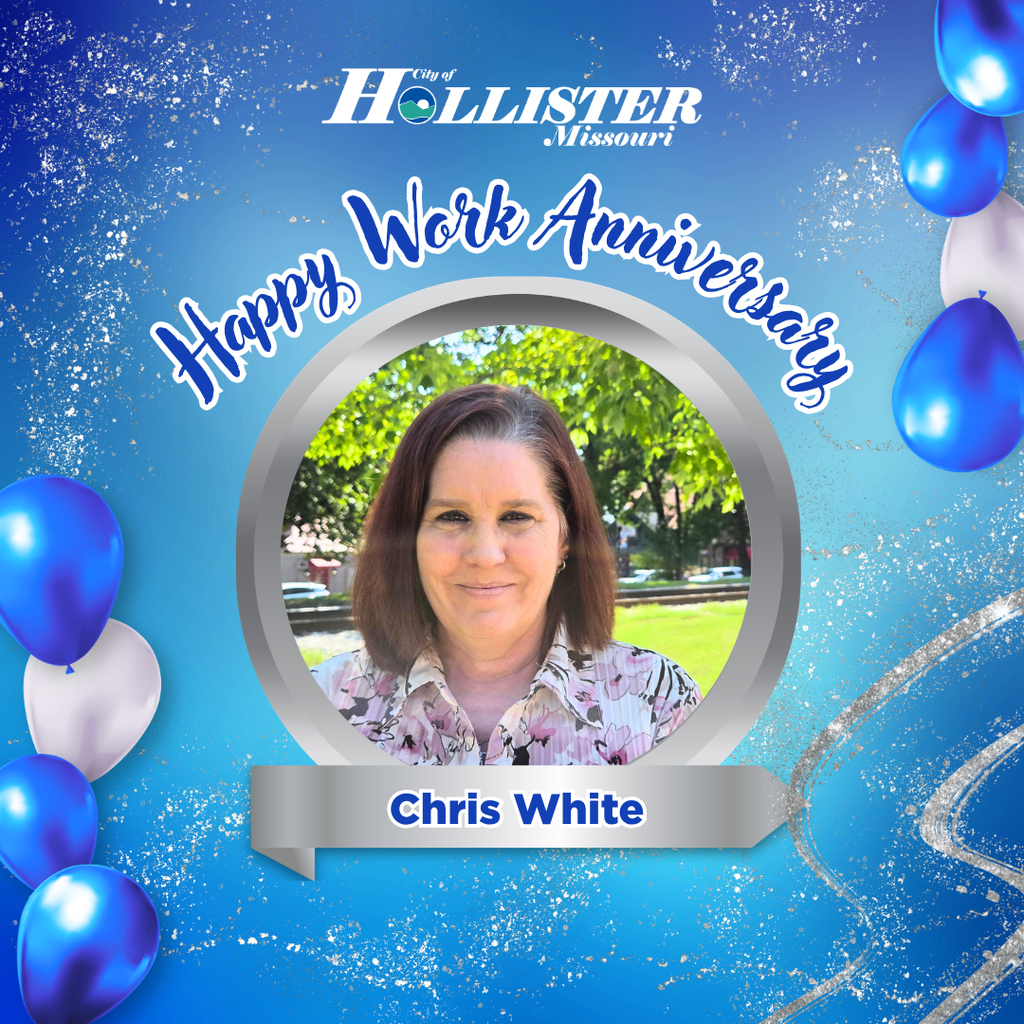 Utility Clerk Chris White celebrates her 14th work anniversary with the City of Hollister today.