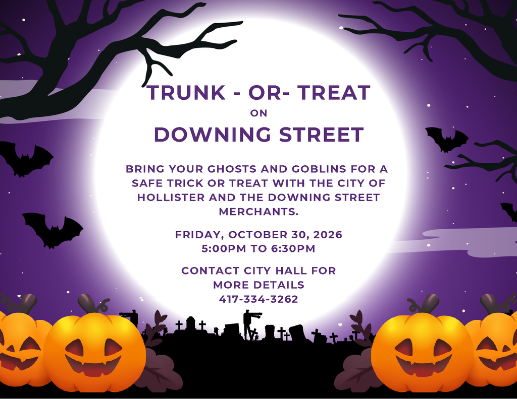 Trunk or Treat October 30th 5:00 to 6:30 PM on Downing Street. 