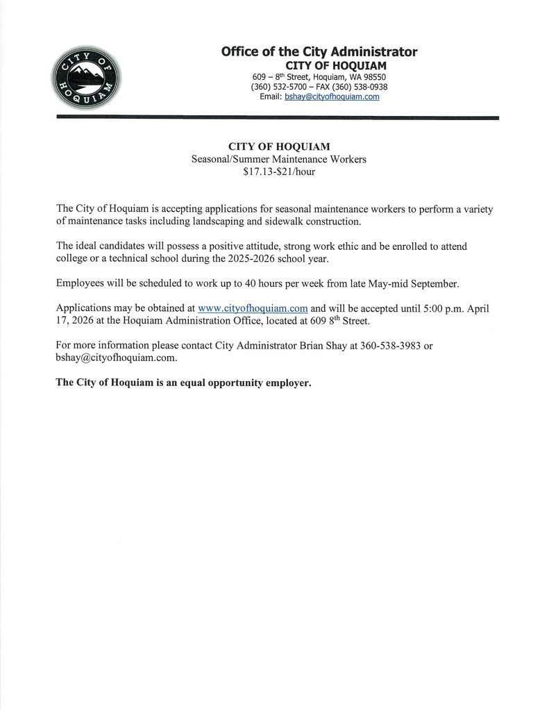 Summer/Seasonal Maintenance Workers 2026