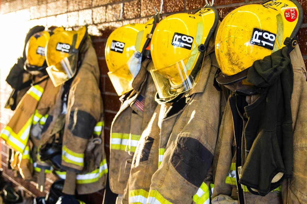 firefighter coats and helmets