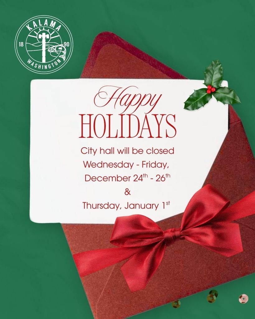 City hall will be closed Wednesday, December 24th through Friday, December 26th & January 1st
