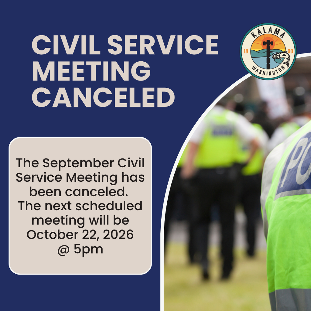 The September Civil Service Meeting has been canceled. The next scheduled meeting will be October 22, 2026 @ 5pm