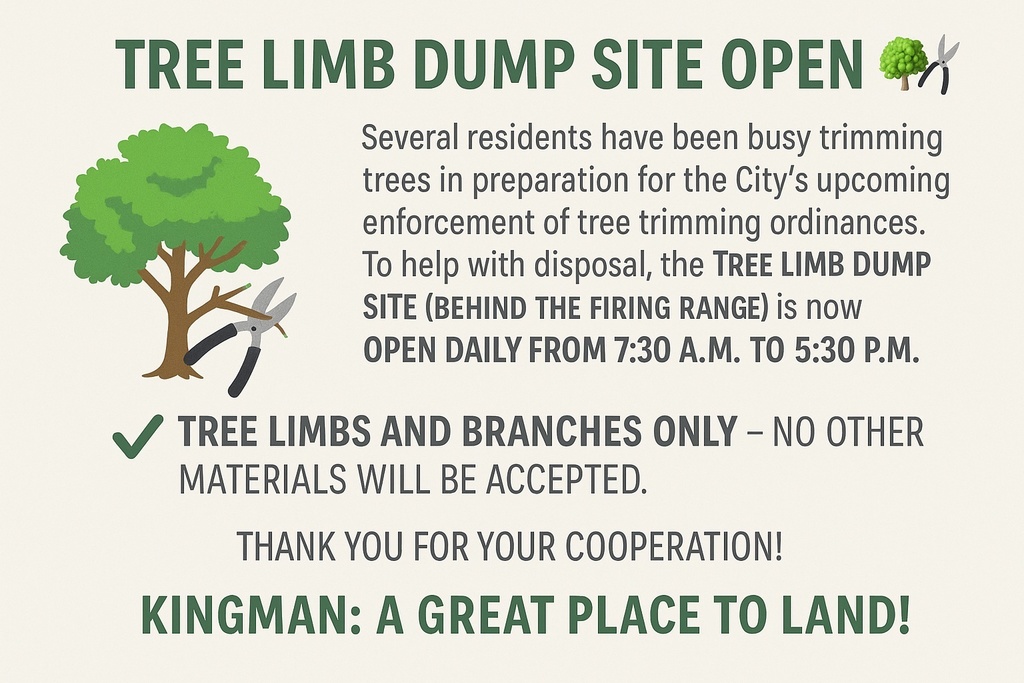 Graphic showing that the tree dump is open daily from 7:30 a.m. to 5:30 p.m.