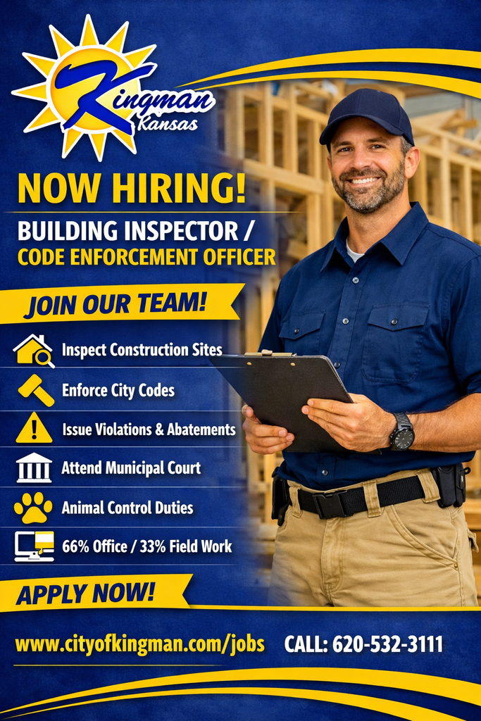 City of Kingman Job Flyer for the position of City Inspector and Code Enforcement Officer
