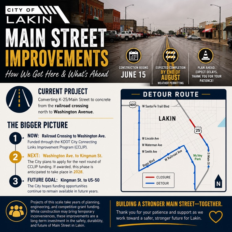 main Street improvements graphic. Call the office for more information.