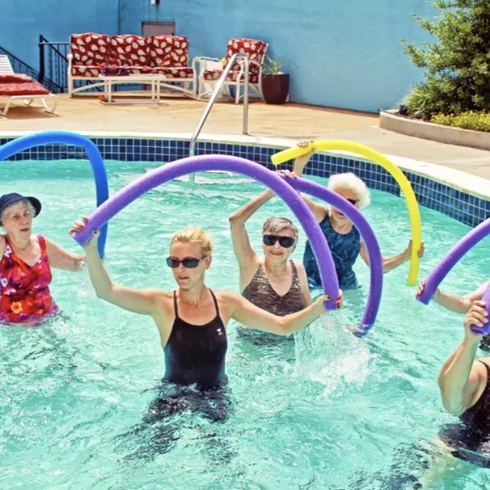 water aerobics paused