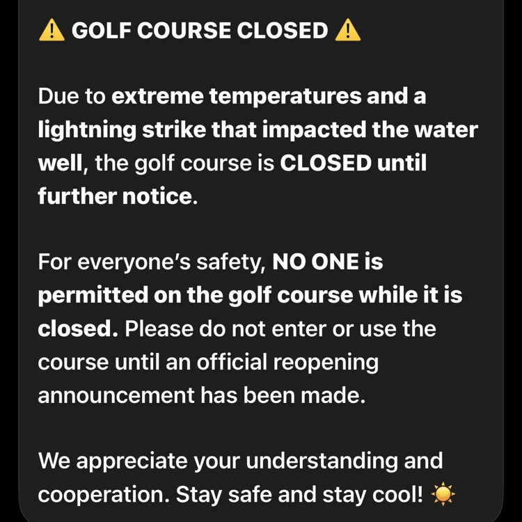 golf course closed