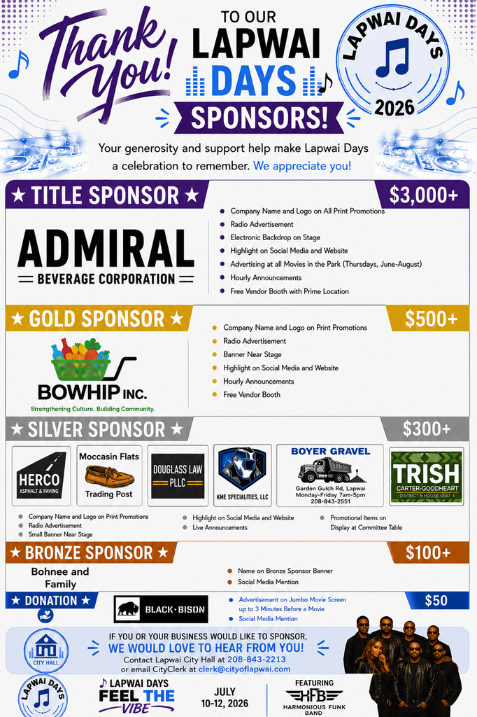 Thank you Lapwai Days Sponsors 2026 