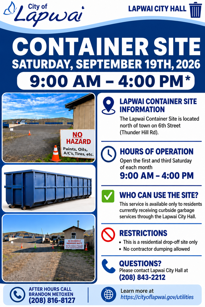 Container site open for saturday 19th 9am - 4pm