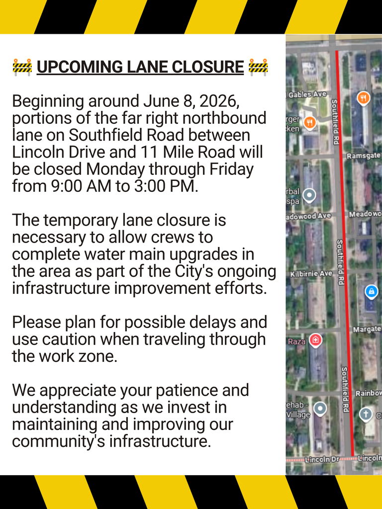 Southfield Road Lane Closure Notice
