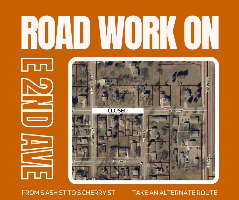 Lennox Residents - road work will be taking place on E 2nd Ave starting February 9th and is tentatively planned to reopen by the end of the week. Please take an alternate route during this time.  See image for exact closure map.