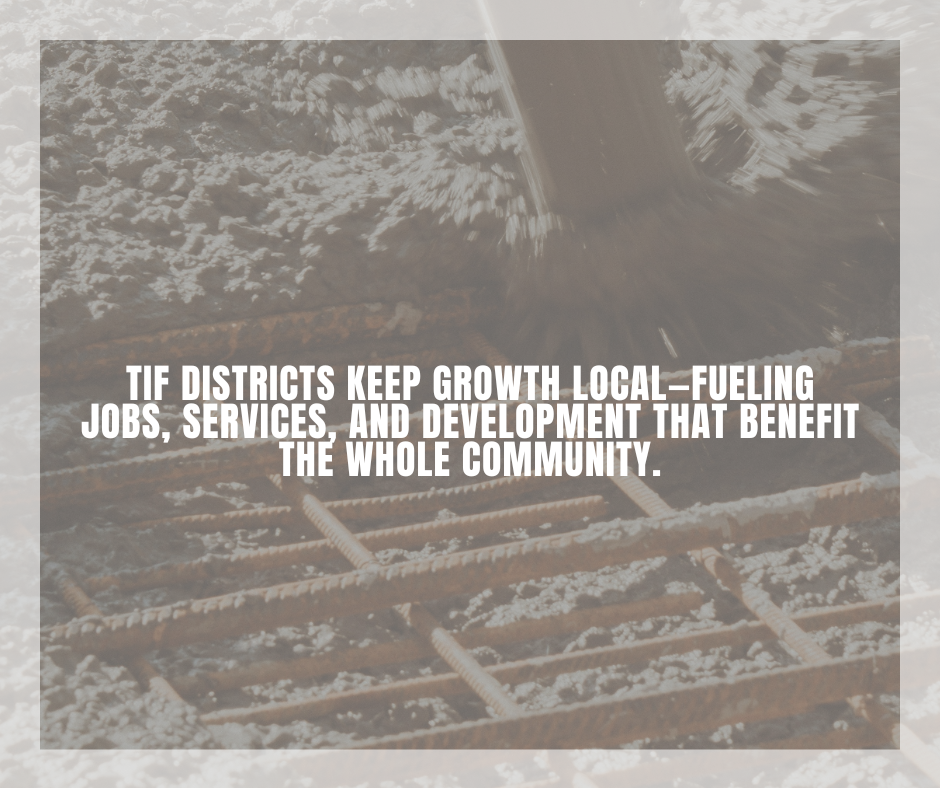 TIF Districts Keep growth local - fueling jobs, services, and development that benefit the whole community.