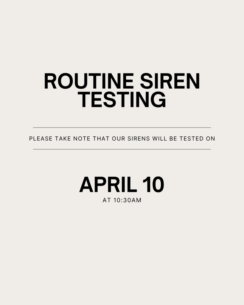 Routine Siren Testing in the City of Lennox: please take note that our sirens will be tested on April 10 at 10:30am