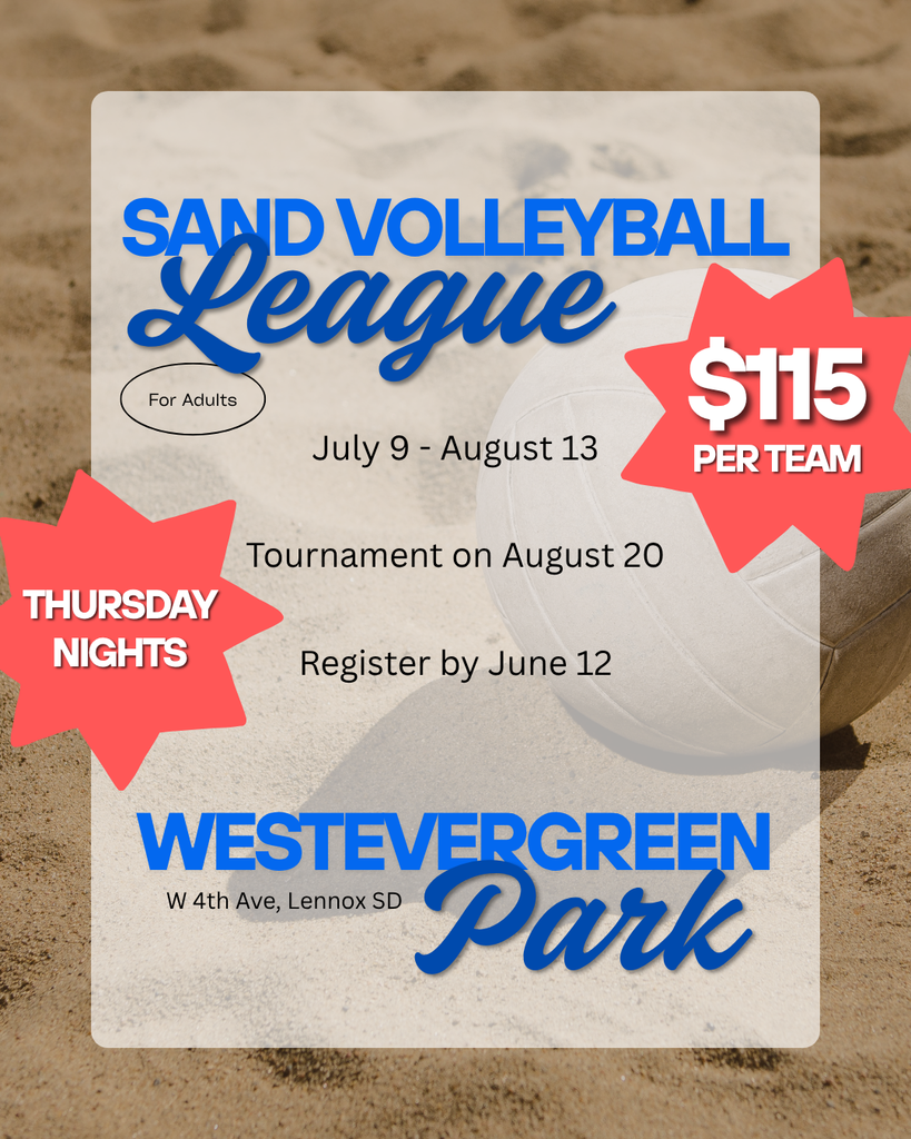Sand Volleyball League - Thursday Nights July 9 - August 13 $115 per team - Adults only - Westevergreen Park