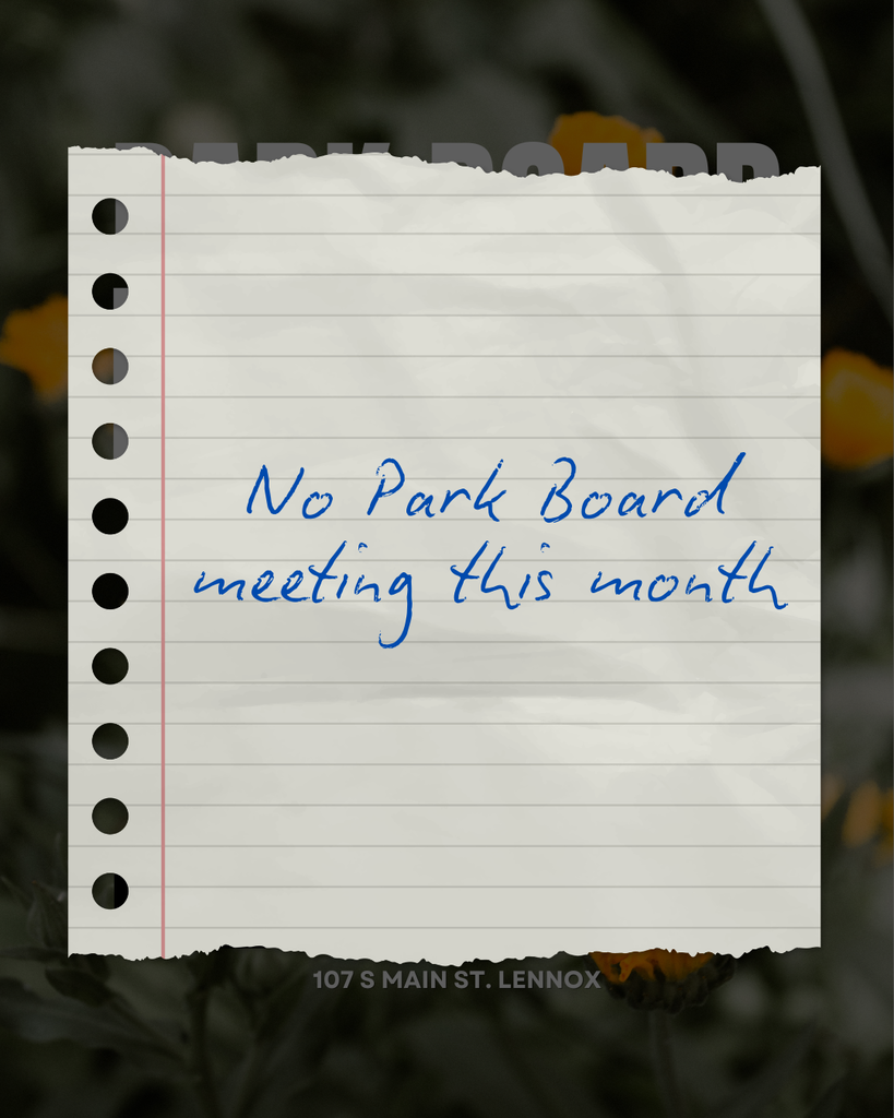 No Park Board Meeting this month
