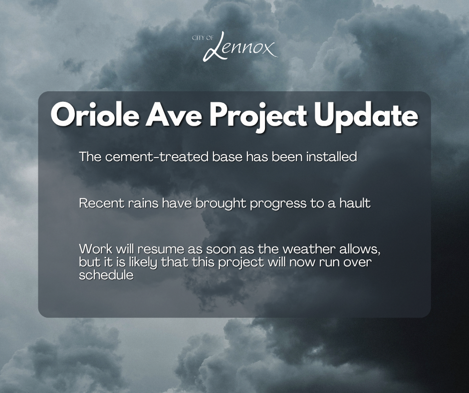 Oriole Ave Project Update