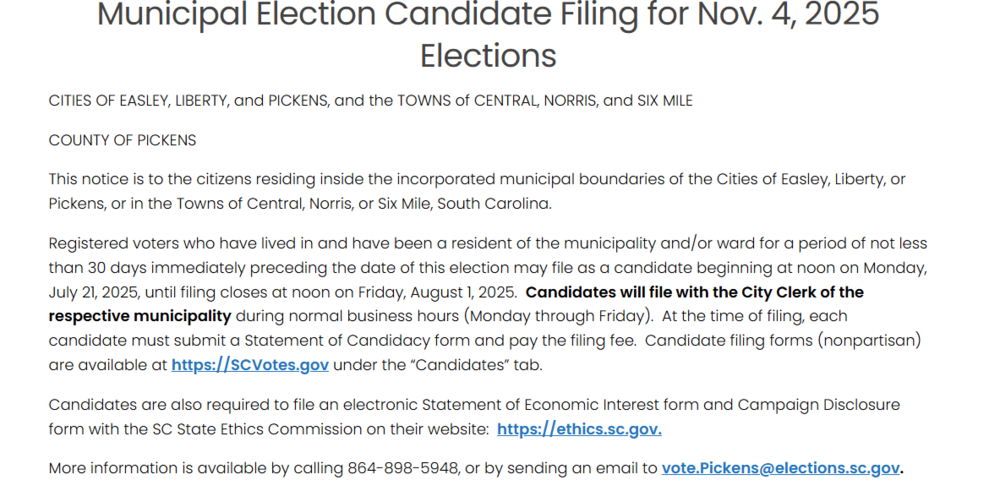 Municipal Election Candidate Filing for Nov. 4 2025 Elections
