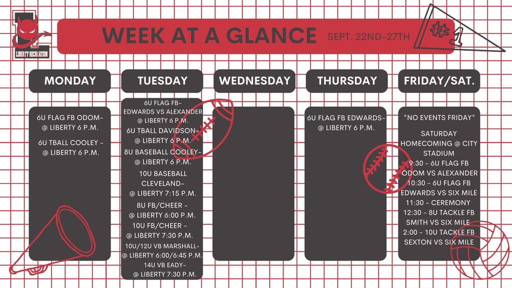 Liberty Rec Week at a Glance