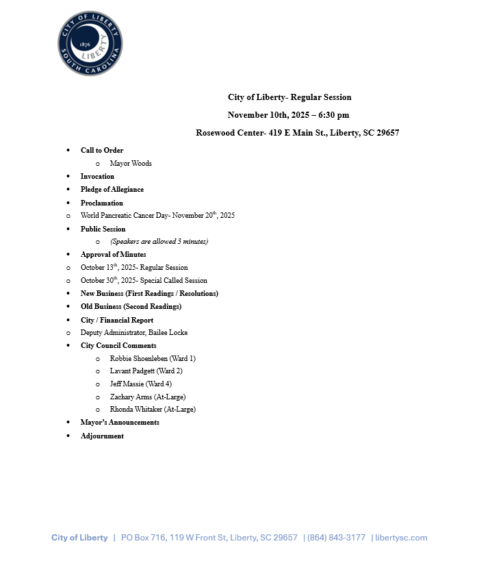 Nov 10th 2025 Agenda