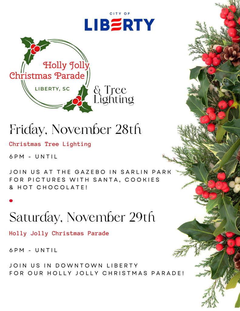 reminder for Christmas Tree lighting and the annual holly jolly Christmas parade