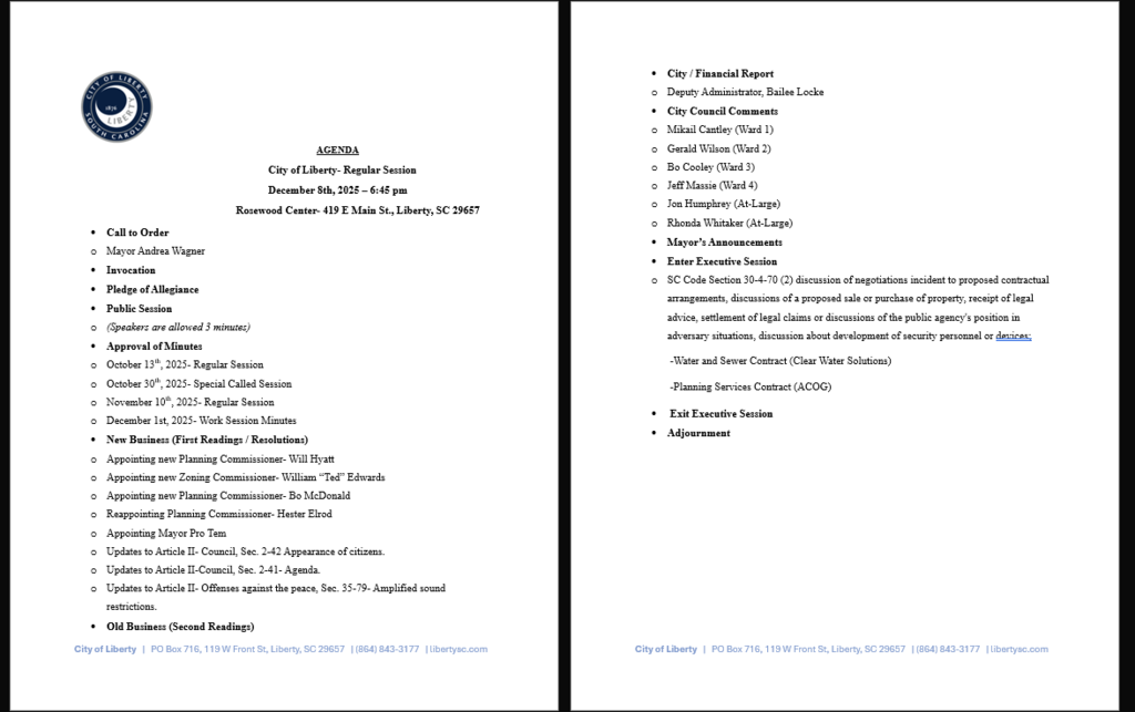 December 8th, 2025, Agenda