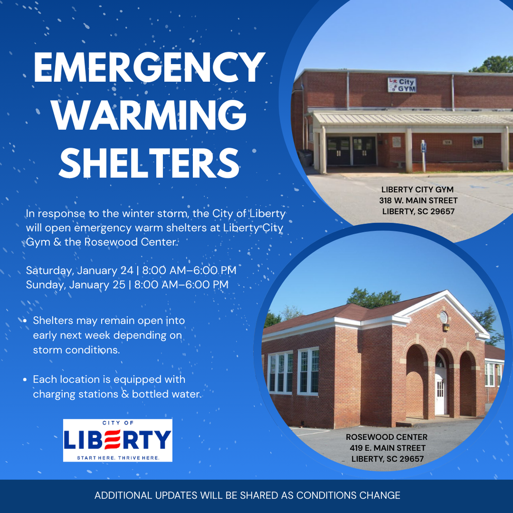 EMERGENCY WARMING SHELTERS FOR CITY OF LIBERTY WINTER STORM