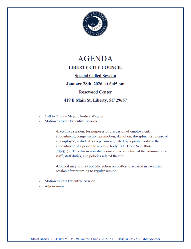 Special Called Session 1-28-26 City of Liberty