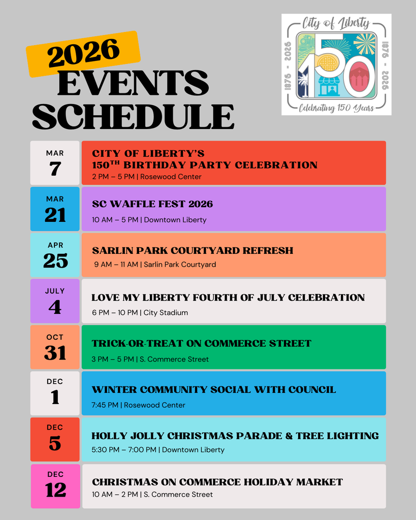 2026 Upcoming Events for the city of liberty