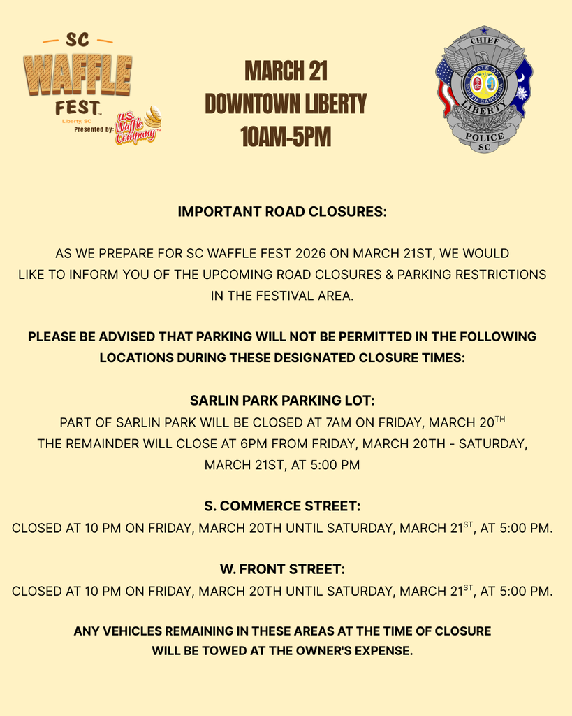 road closure for sc waffle fest 2026