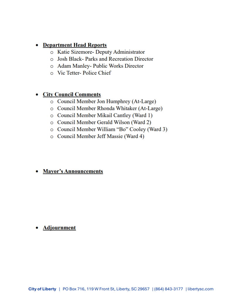 Agenda for Regular Session 5/11/2026