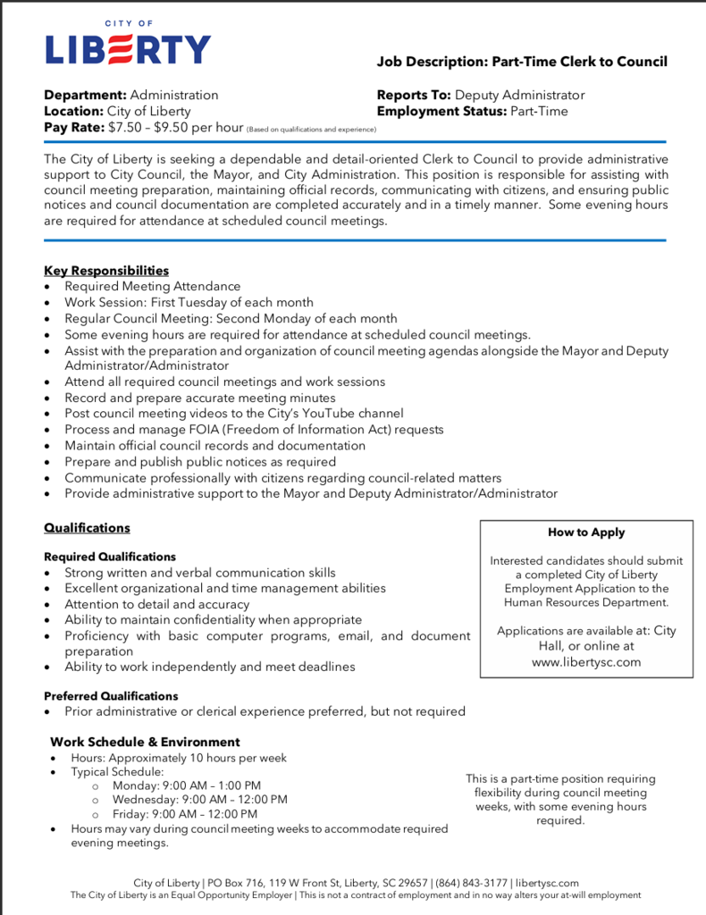CLERK TO COUNCIL PART-TIME