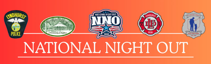 National Night Out logo with city, police & fire logos