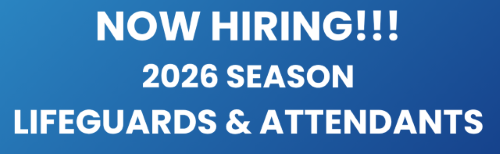 NOW HIRING in white letters on blue background