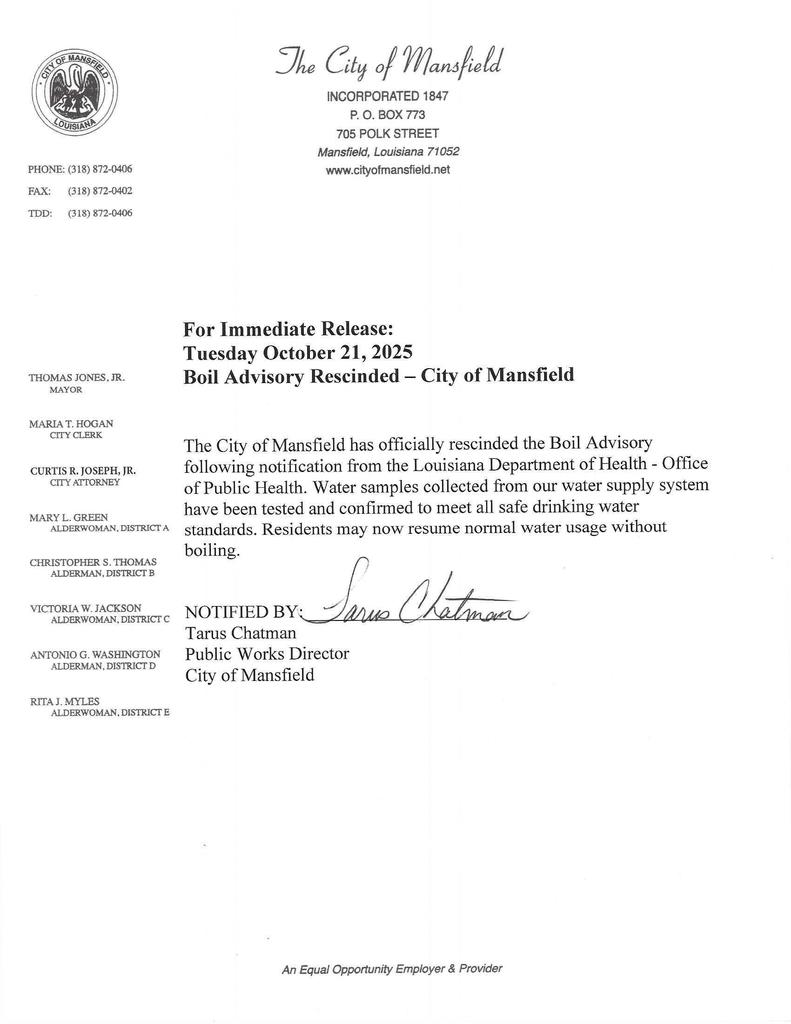 Boil Advisory Update