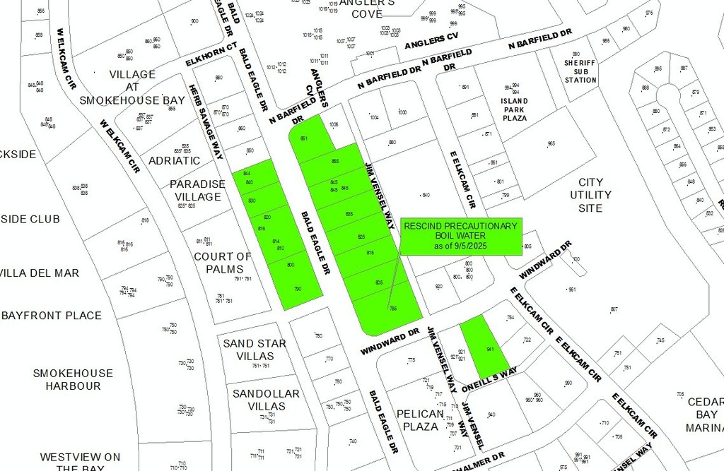 THE PRECAUTIONARY BOIL WATER NOTICE HAS BEEN RESCINDED ON- FRIDAY 09.05.25- AREA 815 BALD EAGLE DR