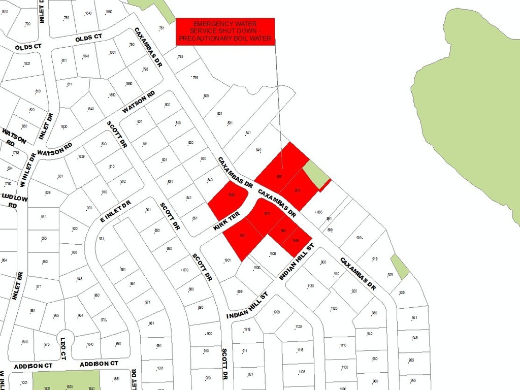 Tuesday 09.30.2025- WATER SERVICE INTERRUPTION-  SEE MAP AREA 865 CAXAMBAS DR - PRECAUTIONARY BOIL WATER NOTICE IN EFFECT UNTIL NOTIFIED.