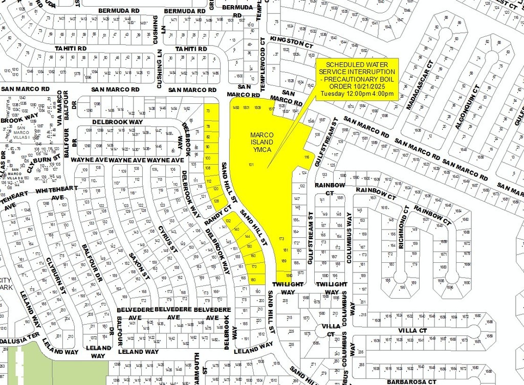 SCHEDULED WATER SERVICE INTERRUPTION - 101 Sand Hill St - 12PM - 4PM - Tuesday 10.21.25 - PRECAUTIONARY BOIL WATER NOTICE IN EFFECT UNTIL NOTIFIED