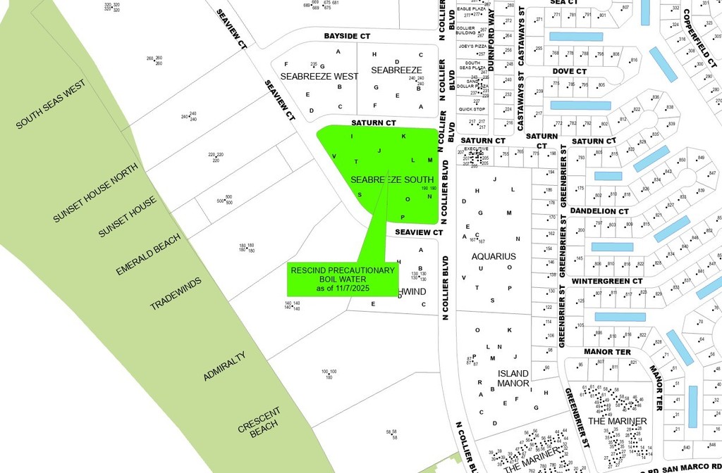 FRIDAY 11.07.25 - RESCISSION OF PRECAUTIONARY BOIL WATER NOTICE 190 N COLLIER BLVD  BLDGS L, M, AND K. 