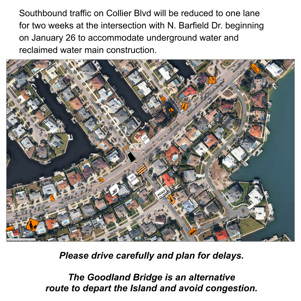 Southbound traffic on Collier Blvd will be reduced to one lane for two weeks at the intersection with N