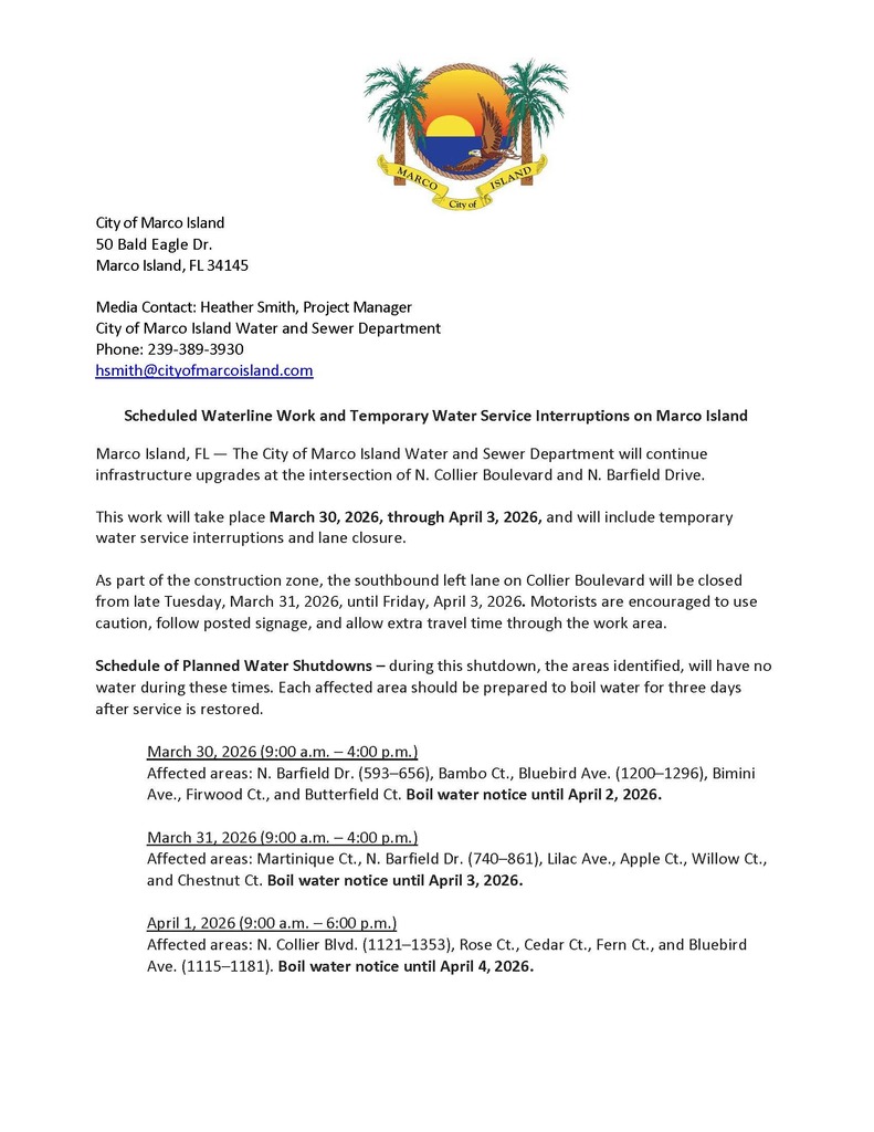 Scheduled Waterline Work and Temporary Water Service Interruptions March 30-April 3, 2026