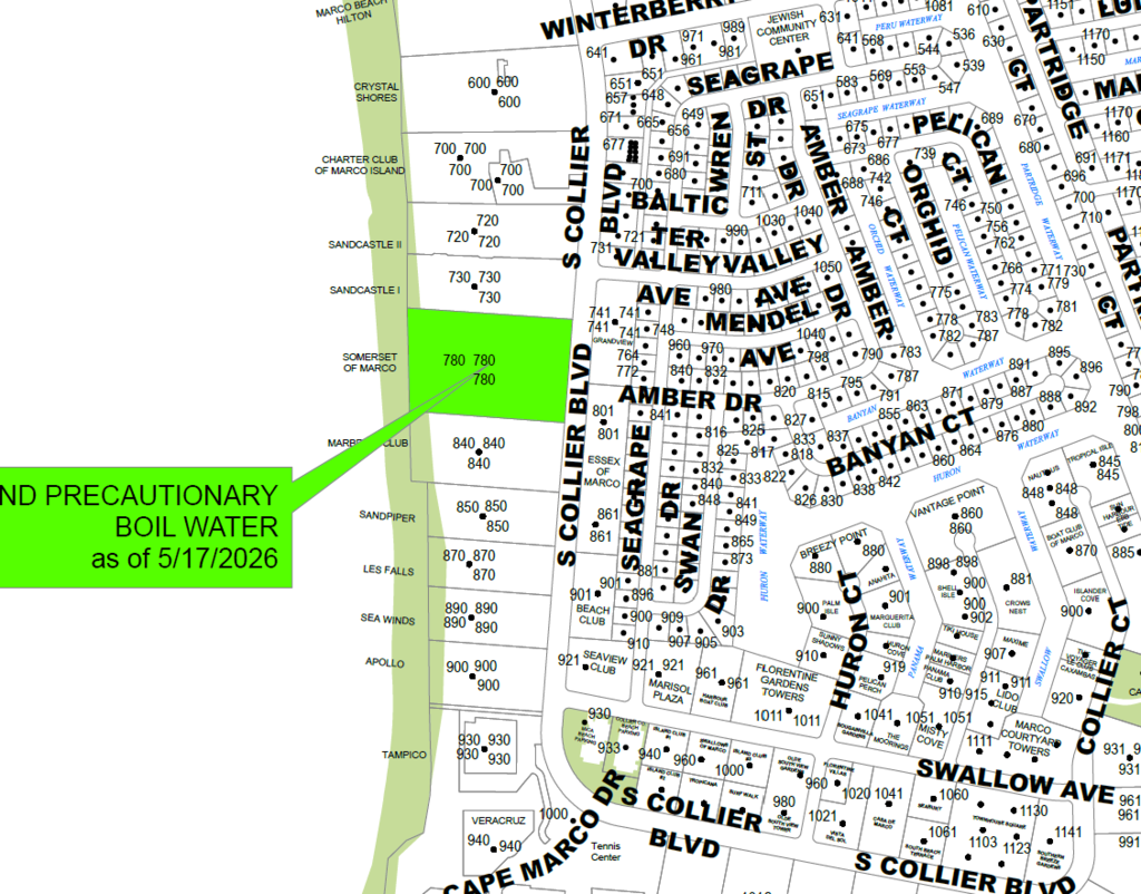 SATURDAY 5.16.26 RESCISSION OF PRECAUTIONARY BOIL WATER NOTICE AREA 780 S COLLIER BLVD